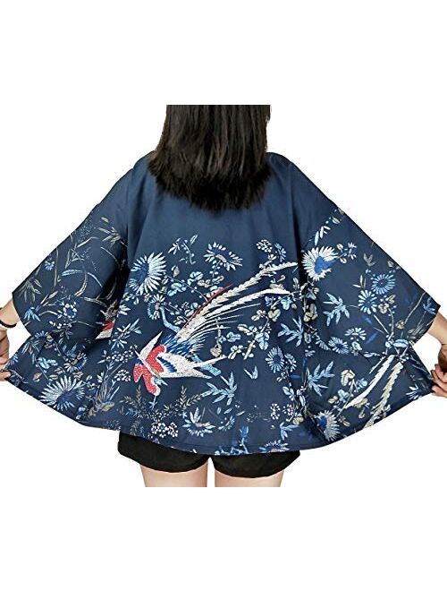 Women's 3/4 Sleeve Japanese Shawl Kimono Cardigan Tops Cover up OneSize US S-XL