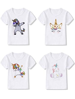 4-Pack Unicorn Graphic Girl Party Summer Clothes Girls Fitted T Shirt