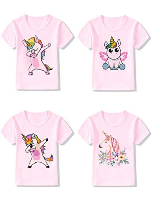 4-Pack Unicorn Graphic Girl Party Summer Clothes Girls Fitted T Shirt