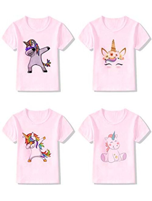 4-Pack Unicorn Graphic Girl Party Summer Clothes Girls Fitted T Shirt