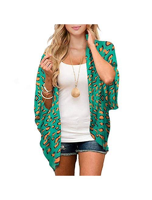 Zando Womens Floral Print Kimono Beach Cover Up Loose Open Front Tops Cardigan Half Sleeve Chiffon Shawls and Wraps