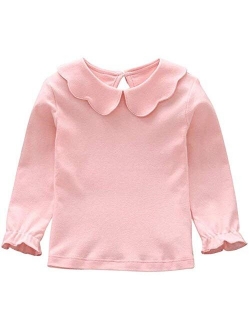 Baby Girl Kids Blouses Long Sleeves Solid Color Doll Collar T-Shirt Top Bottom