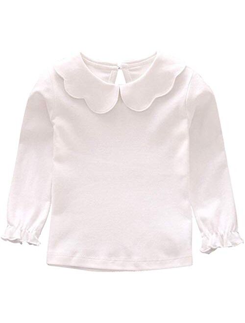 Baby Girl Kids Blouses Long Sleeves Solid Color Doll Collar T-Shirt Top Bottom