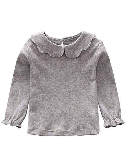 Baby Girl Kids Blouses Long Sleeves Solid Color Doll Collar T-Shirt Top Bottom