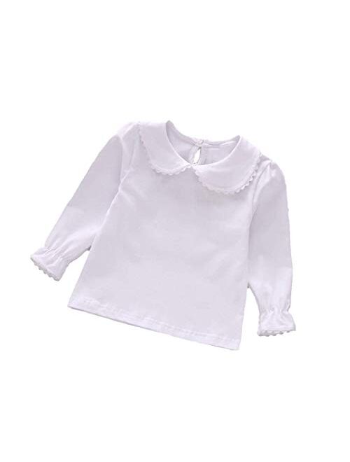 Baby Girl Kids Blouses Long Sleeves Solid Color Doll Collar T-Shirt Top Bottom