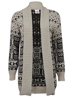 Women's Long Sleeve Owl Print Knit Cardigan