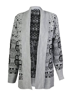 Women's Long Sleeve Owl Print Knit Cardigan