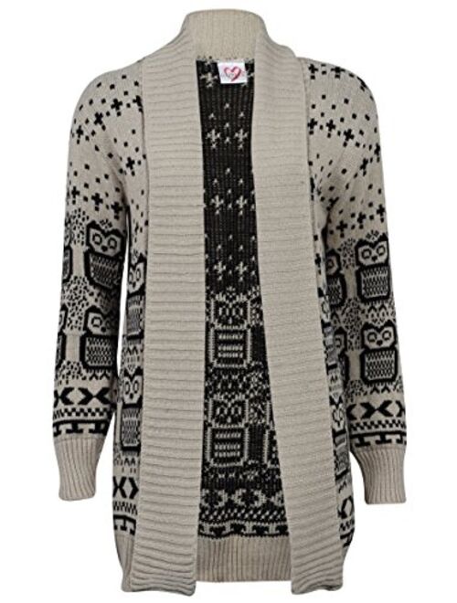 Forever Women's Long Sleeve Owl Print Knit Cardigan