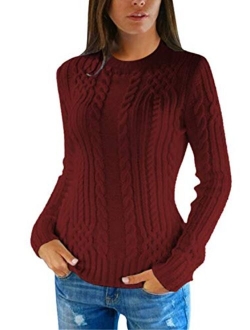 Pink Queen Women's Cable Knit Turtleneck Casual Pullover Sweater