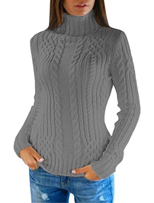 Pink Queen Women's Cable Knit Turtleneck Casual Pullover Sweater