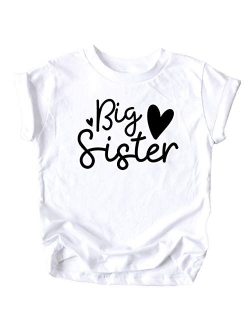 Olive Loves Apple Cursive Big Sister Hearts Sibling Reveal T-Shirt for Baby and Toddler Girls Sibling Outfits