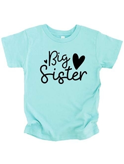 Olive Loves Apple Cursive Big Sister Hearts Sibling Reveal T-Shirt for Baby and Toddler Girls Sibling Outfits