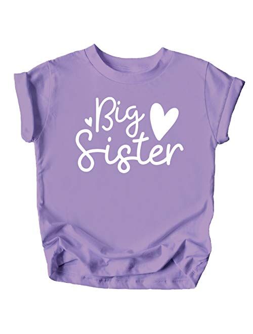 Olive Loves Apple Cursive Big Sister Hearts Sibling Reveal T-Shirt for Baby and Toddler Girls Sibling Outfits