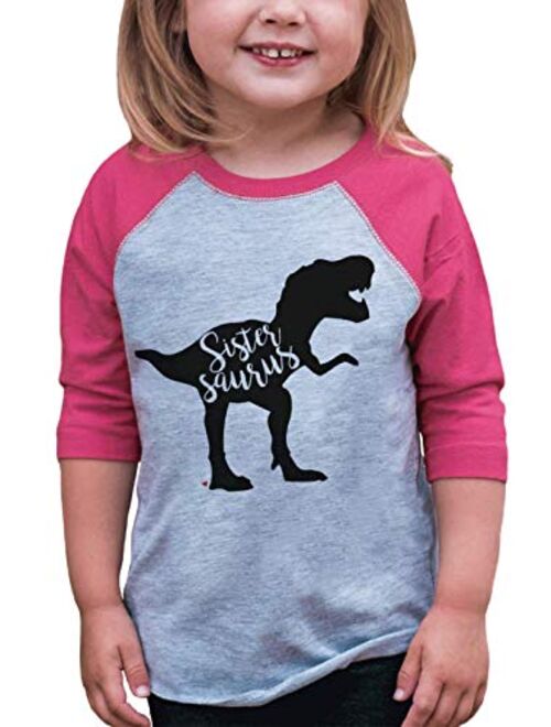 7 ate 9 Apparel Girls Sistersaurus Dinosaur Pink Baseball Tee