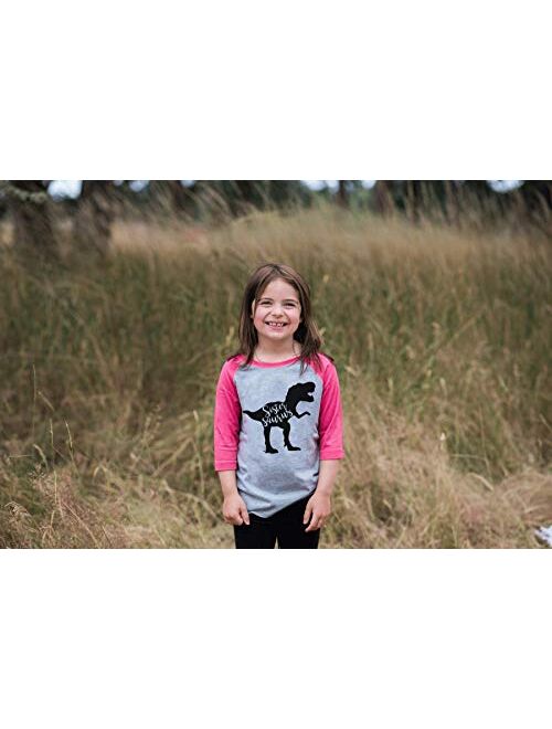 7 ate 9 Apparel Girls Sistersaurus Dinosaur Pink Baseball Tee