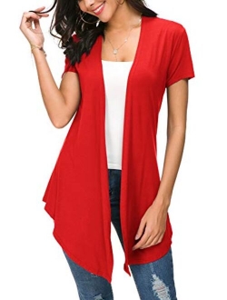 Womens Solid Open Front Short Sleeve Cardigan