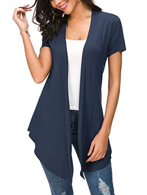 Urban CoCo Womens Solid Open Front Short Sleeve Cardigan