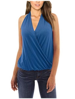 Yesfashion Women's Sleeveless V-Neck Drape Wrap Elastic Hem Tank Top