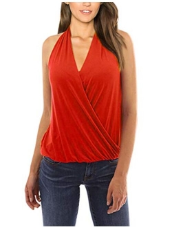 Yesfashion Women's Sleeveless V-Neck Drape Wrap Elastic Hem Tank Top