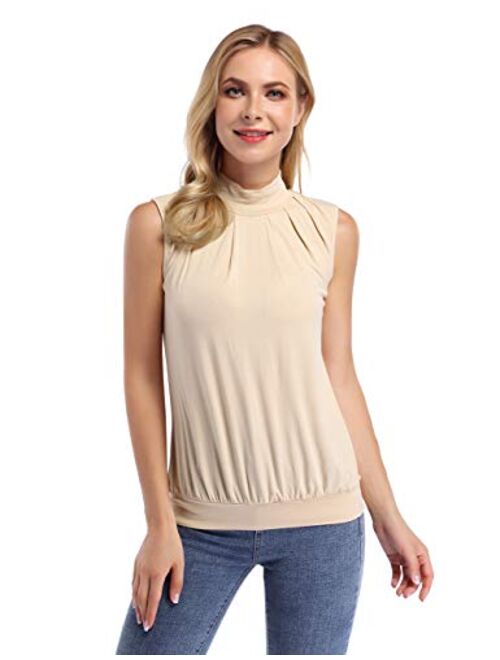 Yesfashion Women's Sleeveless V-Neck Drape Wrap Elastic Hem Tank Top