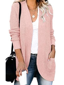 Women's Long Sleeve Open Front Casual Lightweight Soft Knit Cardigan Sweater Outerwear with Pockets