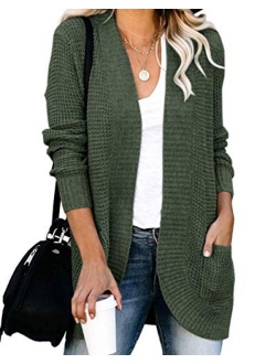 Women's Long Sleeve Open Front Casual Lightweight Soft Knit Cardigan Sweater Outerwear with Pockets