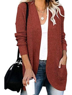 Women's Long Sleeve Open Front Casual Lightweight Soft Knit Cardigan Sweater Outerwear with Pockets