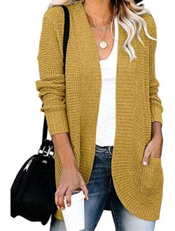 Women's Long Sleeve Open Front Casual Lightweight Soft Knit Cardigan Sweater Outerwear with Pockets