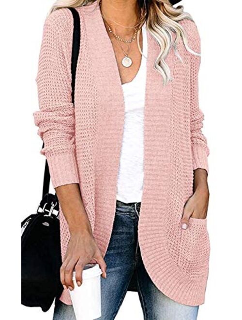 ZESICA Women's Long Sleeve Open Front Casual Lightweight Soft Knit Cardigan Sweater Outerwear with Pockets