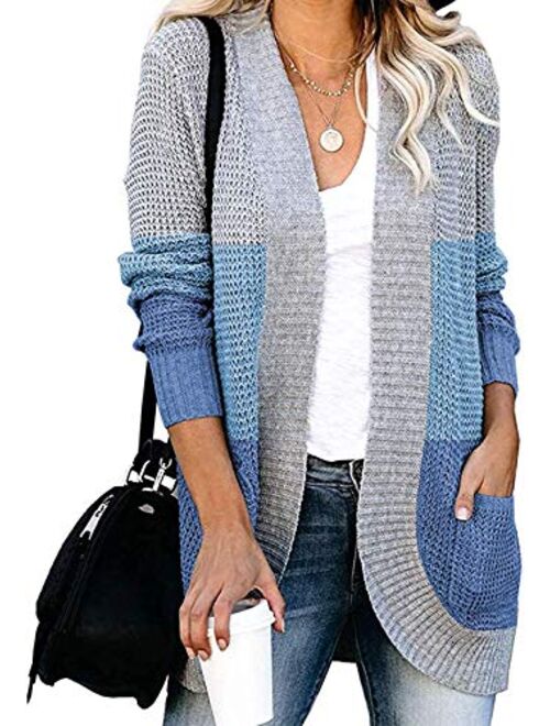 ZESICA Women's Long Sleeve Open Front Casual Lightweight Soft Knit Cardigan Sweater Outerwear with Pockets