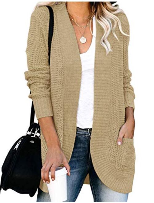 ZESICA Women's Long Sleeve Open Front Casual Lightweight Soft Knit Cardigan Sweater Outerwear with Pockets