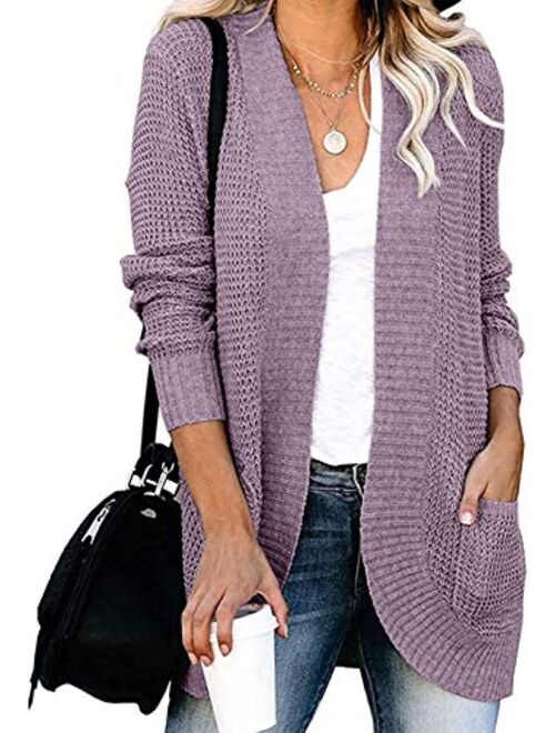 ZESICA Women's Long Sleeve Open Front Casual Lightweight Soft Knit Cardigan Sweater Outerwear with Pockets