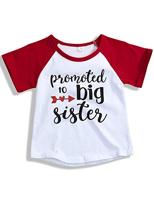 Toddler Girls T-Shirt Promoted to Big Sister Letters Print Kids Short Sleeve Tops