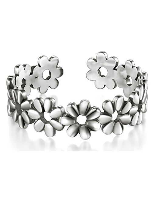 BORUO 925 Sterting Silver Toe Ring, Daisy Flower Hawaiian Adjustable Band Ring, Benefiting The American Red Cross.