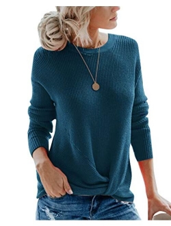 Yidarton Women's Pullover Sweaters Cute Front Twist Knot Crewneck Long Sleeve Solid Loose Knit Warm Sweater Tops