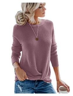 Yidarton Women's Pullover Sweaters Cute Front Twist Knot Crewneck Long Sleeve Solid Loose Knit Warm Sweater Tops