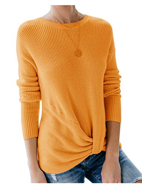 Yidarton Women's Pullover Sweaters Cute Front Twist Knot Crewneck Long Sleeve Solid Loose Knit Warm Sweater Tops