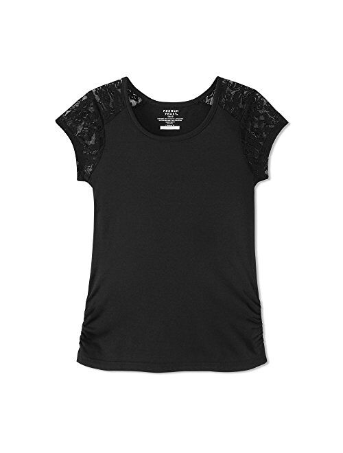 French Toast Girls' Short Sleeve Lace Shoulder Tee