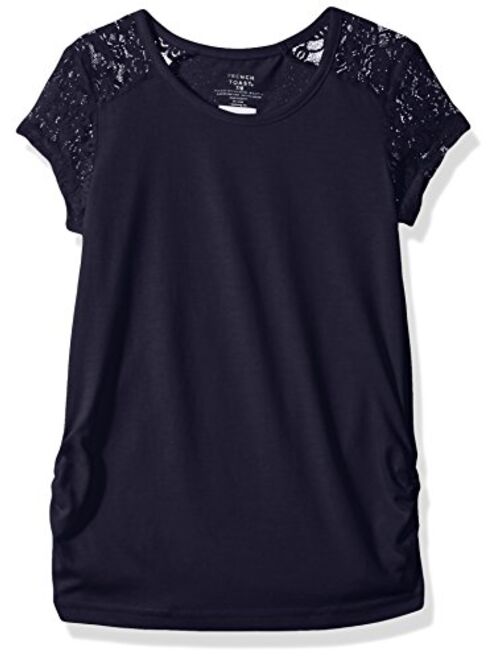 French Toast Girls' Short Sleeve Lace Shoulder Tee