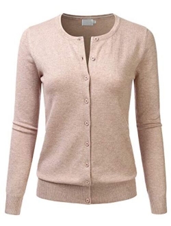 LALABEE Women's Crewneck Long Sleeve Button Down Knit Cardigan Sweater