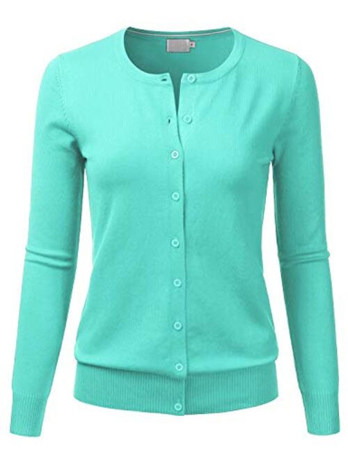 LALABEE Women's Crewneck Long Sleeve Button Down Knit Cardigan Sweater