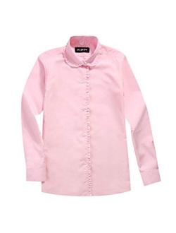 AOLIWEN Girls Long Sleeve Ruffle Shirts School Uniform Blouse Slim Fit Shirt