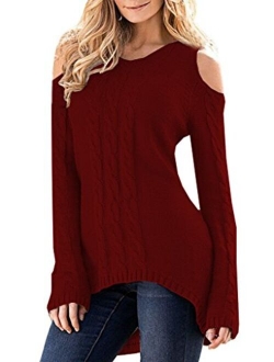 Merryfun Women's Cold Shoulder Sweater Fall Long Sleeve Knit Pullover Tops