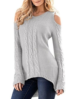 Merryfun Women's Cold Shoulder Sweater Fall Long Sleeve Knit Pullover Tops