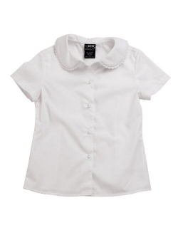 - Little Girls' Short Sleeve Peter Pan Lace Trim Blouse