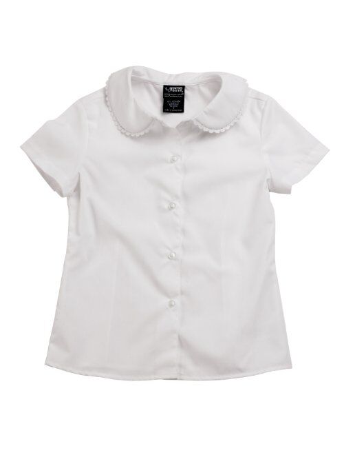 French Toast - Little Girls' Short Sleeve Peter Pan Lace Trim Blouse