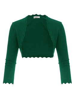 Women's 3/4 Sleeve Open Front Scalloped Knit Cropped Bolero Shrug