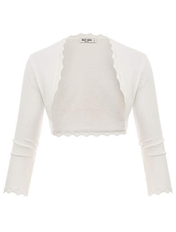 Women's 3/4 Sleeve Open Front Scalloped Knit Cropped Bolero Shrug