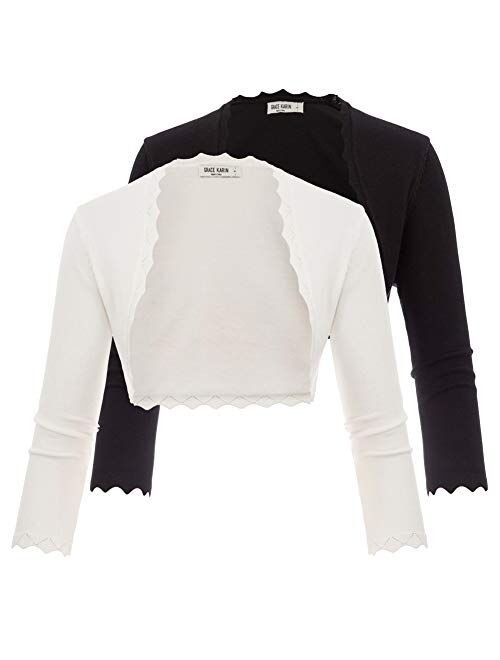 GRACE KARIN Women's 3/4 Sleeve Open Front Scalloped Knit Cropped Bolero Shrug