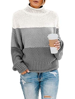 Ybenlow Womens Turtleneck Sweaters Batwing Long Sleeve Casual Loose Oversized Chunky Knit Pullover Jumper Tops